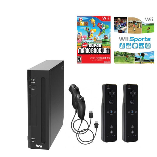 Nintendo Wii Console Bundle Black - Wii Sports and New Super Mario Bros from 2P Gaming