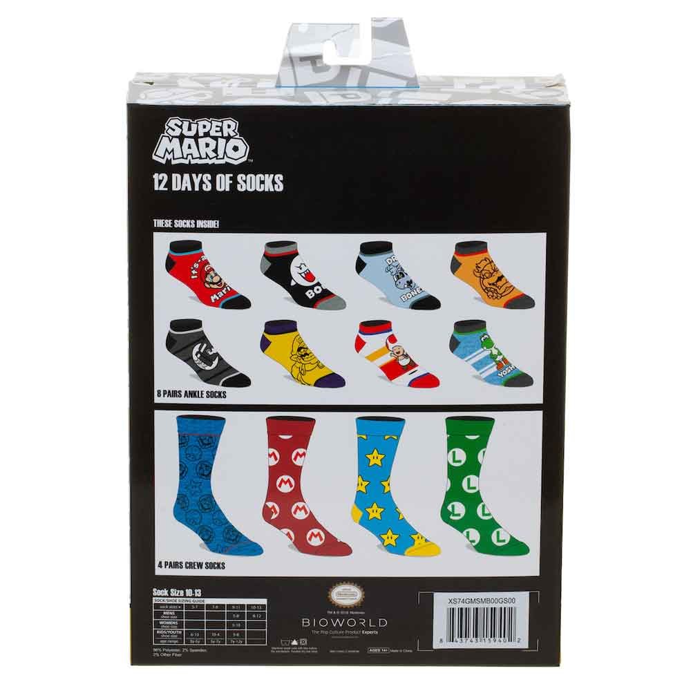 Super Mario 12 Days of Socks - 12PK Unisex from 2P Gaming