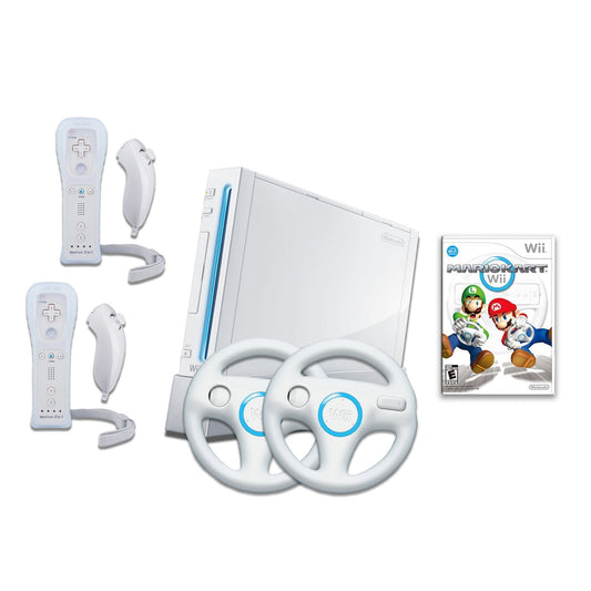 Nintendo Wii Console Bundle - White - Mario Kart - 2 Motion Plus Controllers from 2P Gaming