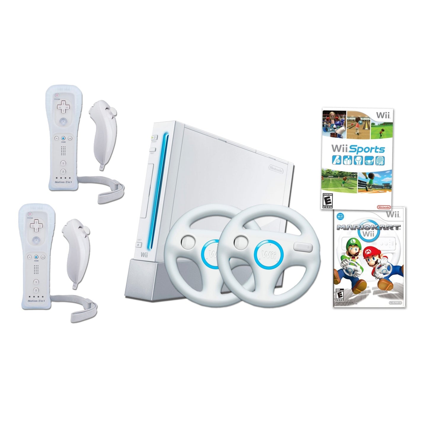 Nintendo Wii Console Bundle - White - Mario Kart - Wii Sports - 2 Motion Plus Controllers from 2P Gaming