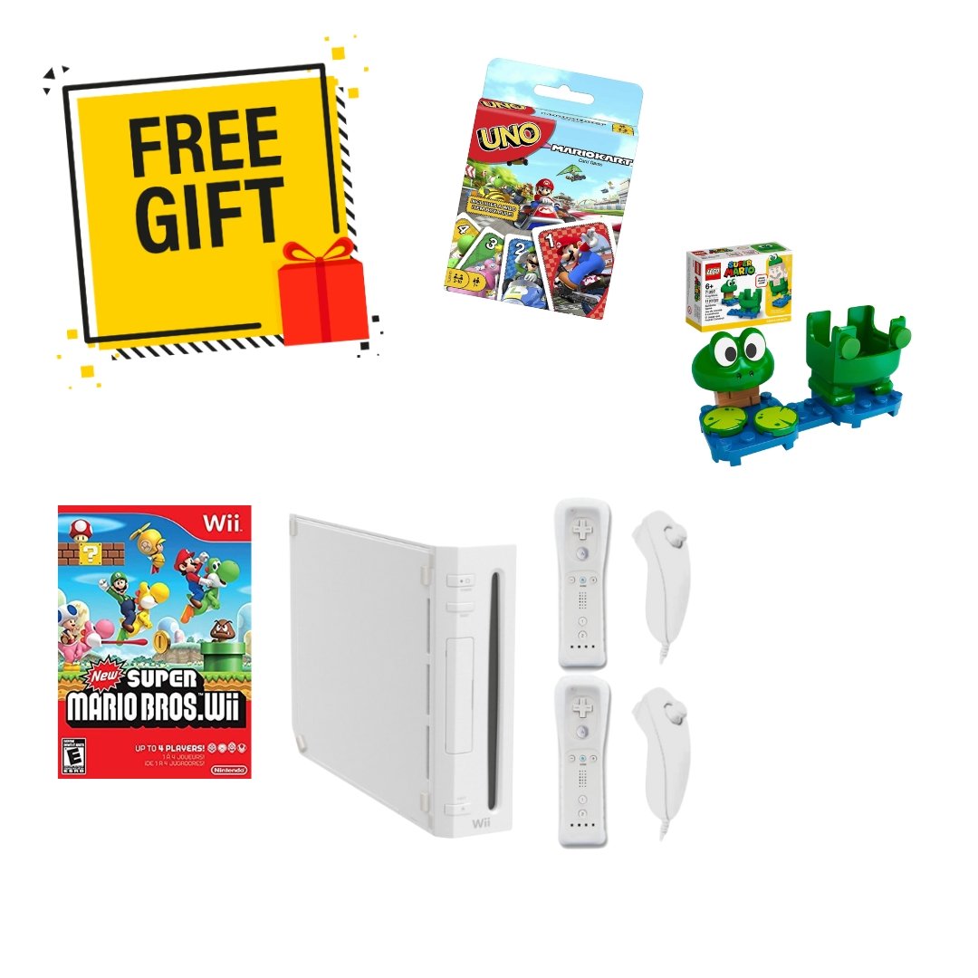 Nintendo Wii Console Bundle White - New Super Mario Bros - 2 Motion Plus Controllers from 2P Gaming