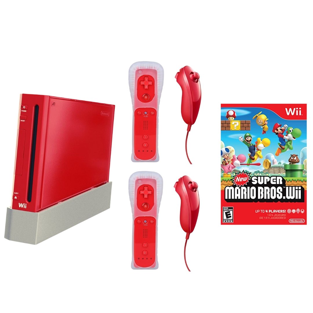 Nintendo Wii Red 50th Anniversary Console + New Super Mario Bros 2 Controllers from 2P Gaming