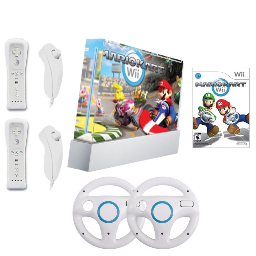 Nintendo Wii Console & Mario outlet Kart Bundle with Controllers + Wheels!