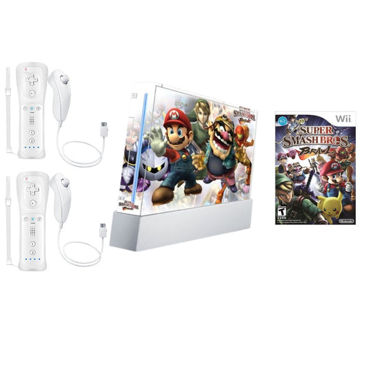 Nintendo Wii Video Game Console Bundle Custom Super Smash Bros Skin + Game, 2 New Controllers from 2P Gaming