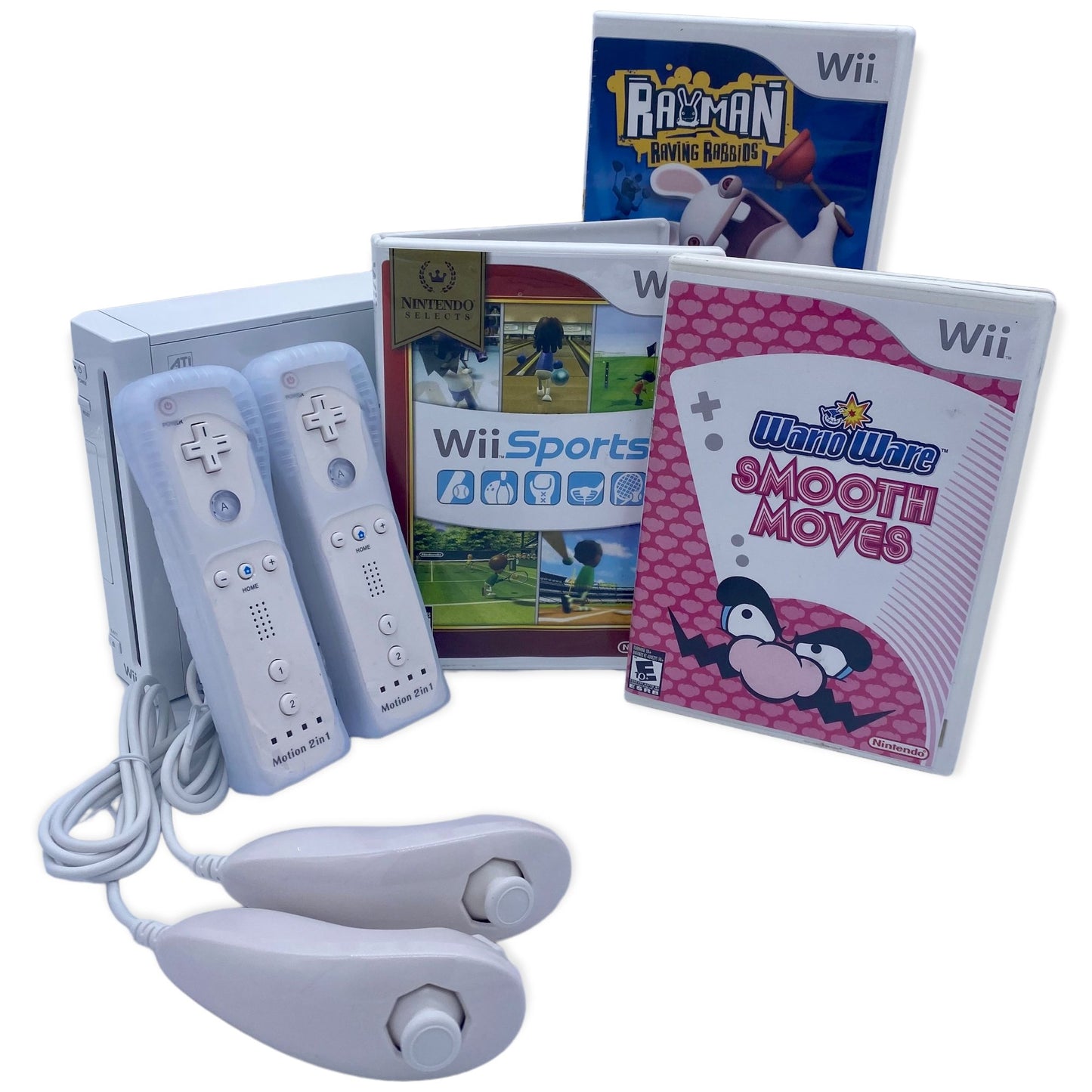 Nintendo Wii Video Game Console Bundle, Wii Sports, Warioware Smooth Moves from 2P Gaming