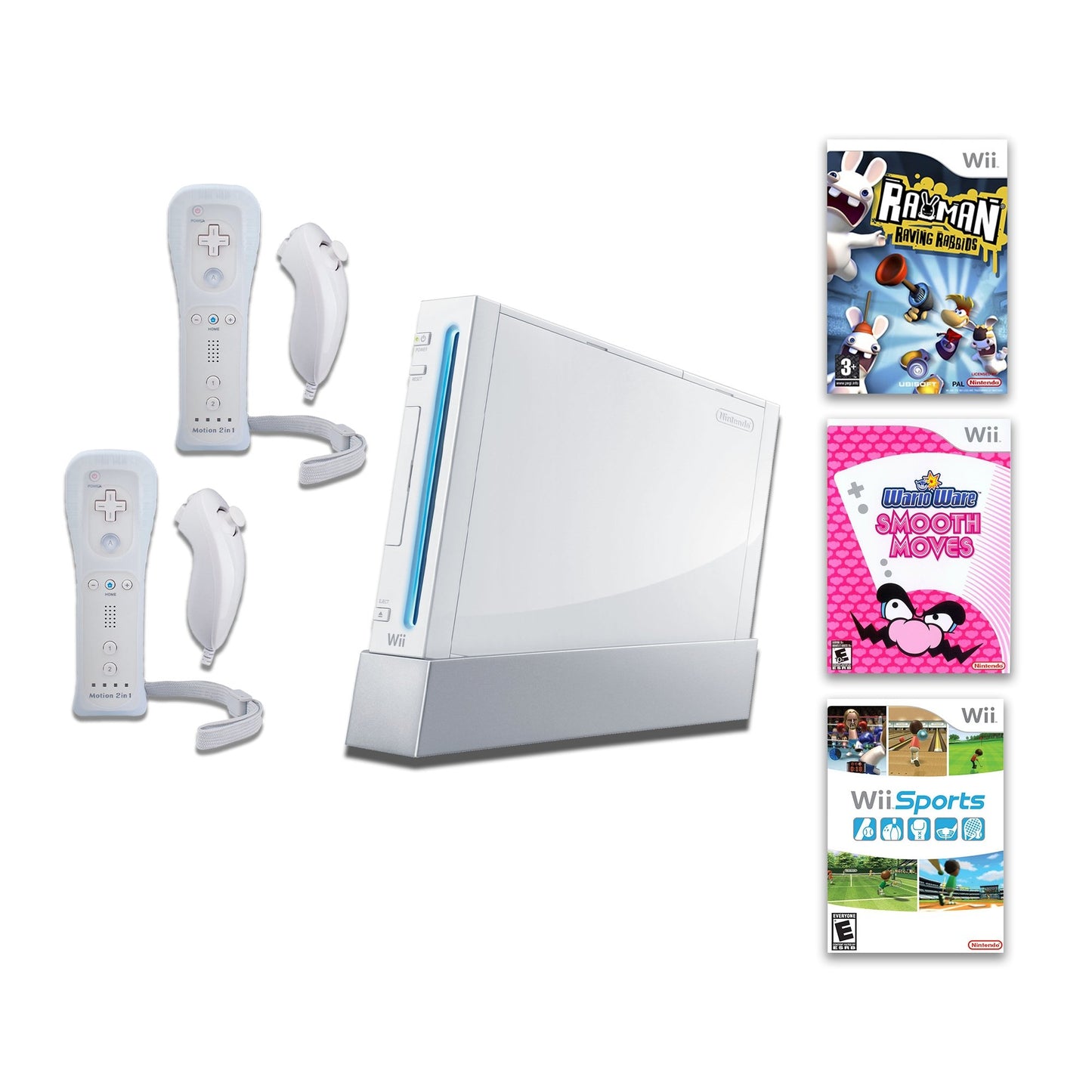 Nintendo Wii Video Game Console Bundle, Wii Sports, Warioware Smooth Moves from 2P Gaming