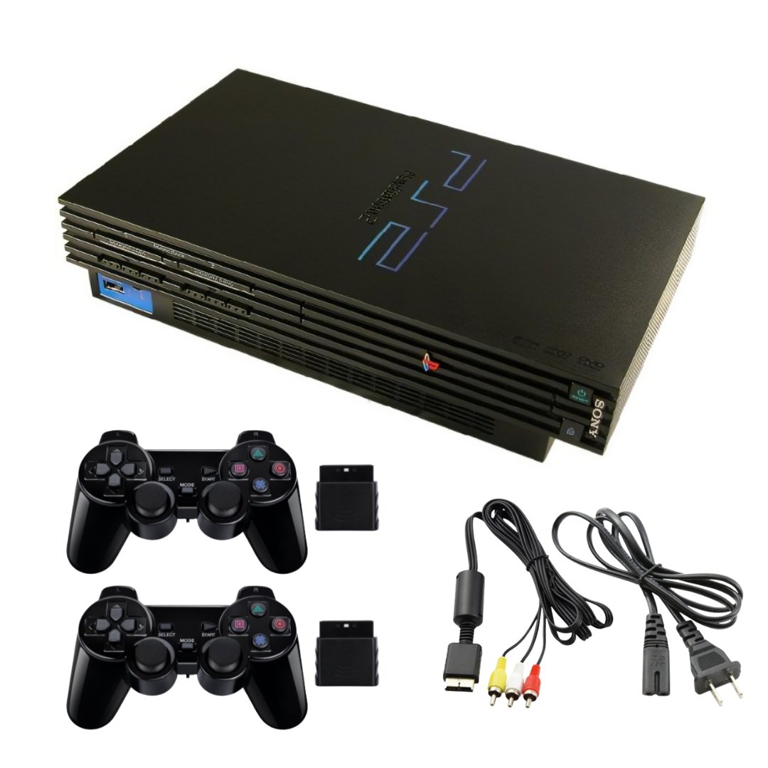 SONY PlayStation 2 PS2 Fat Console - Black - 2 Wiresless Controllers - Red Faction - Star Wars Battlefront from 2P Gaming