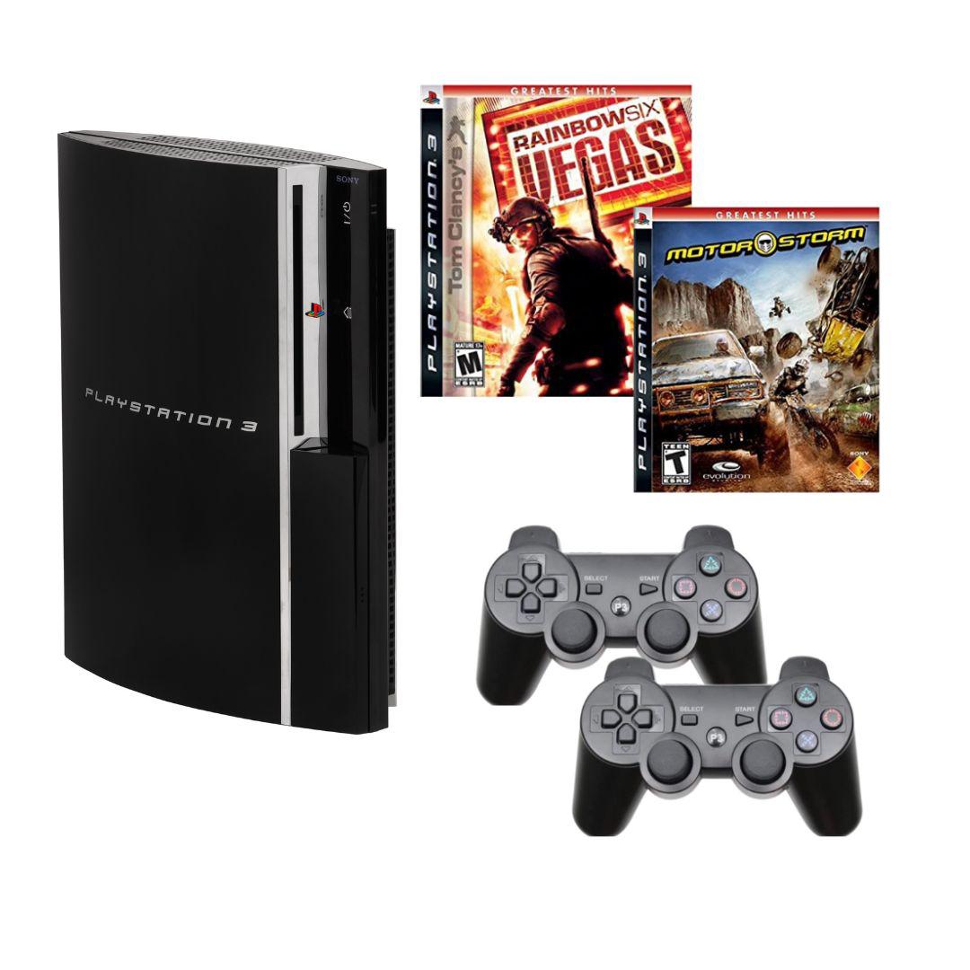SONY PlayStation 3 PS3 Fat Console Bundle Black - Rainbow Six Vegas - Motor Storm - 2 Wireless Controllers from 2P Gaming