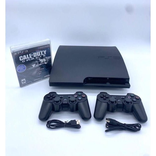 SONY PlayStation 3 PS3 Slim Console Black - New Call Of Duty Ghosts - 2 Wireless Controllers from 2P Gaming
