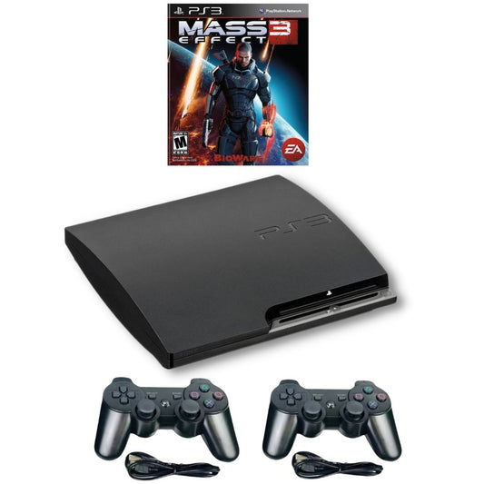 SONY PlayStation 3 PS3 Slim Console Black - New Mass Effect 3 - 2 Wireless Controllers from 2P Gaming