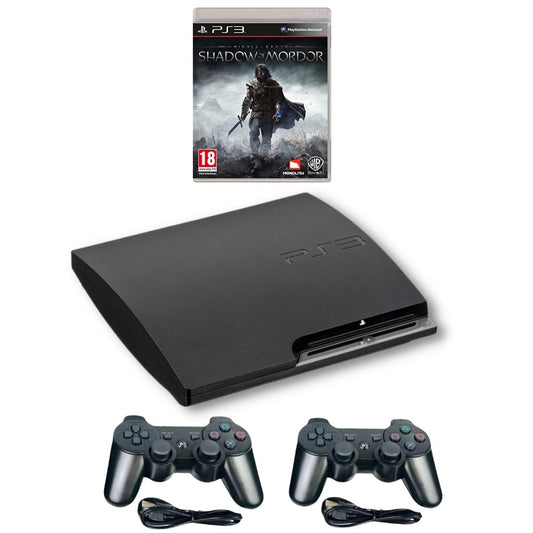 SONY PlayStation 3 PS3 Slim Console Black - New Shadow Of Mordor - 2 Wireless Controllers from 2P Gaming