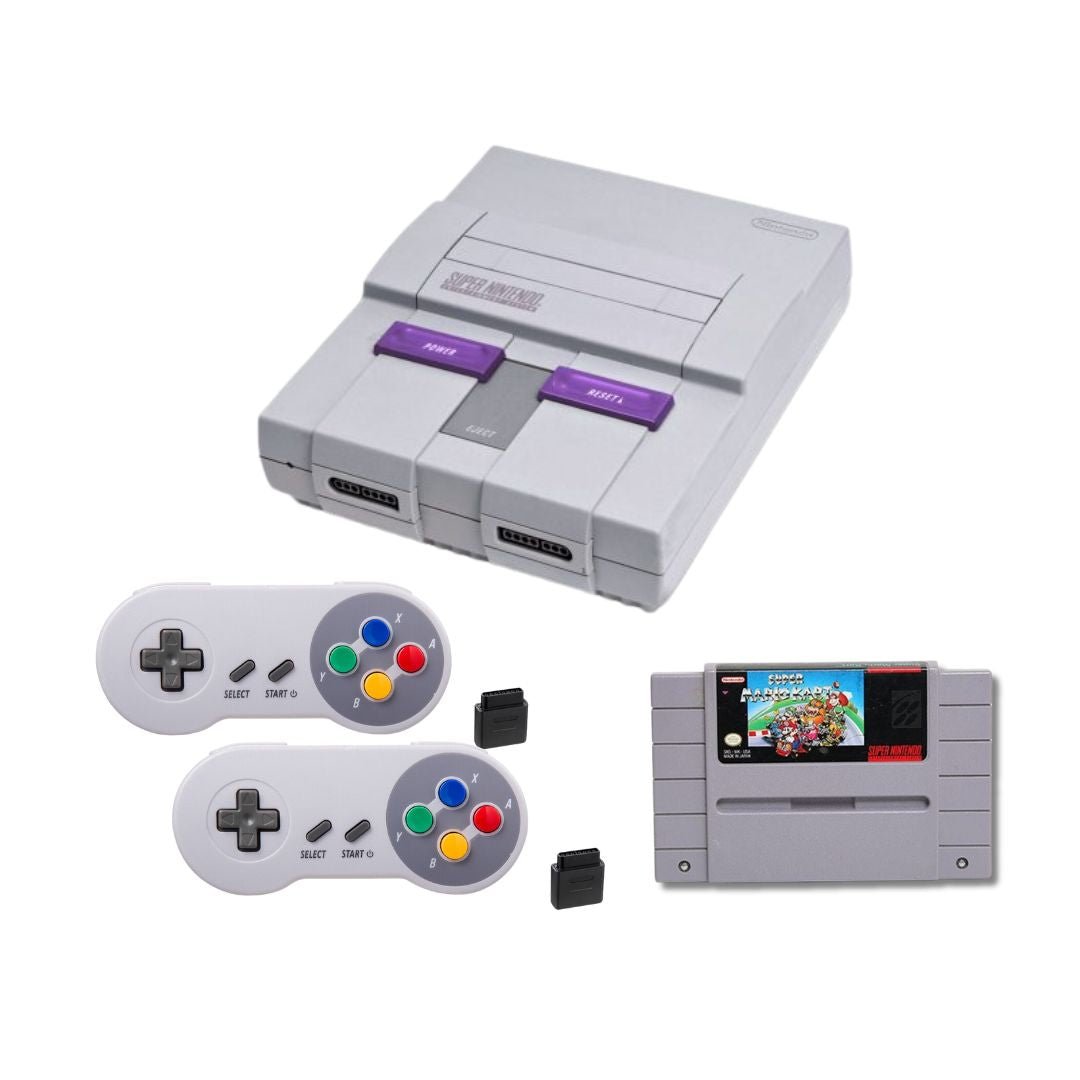 Super Nintendo SNES Console Bundle + Super Mario Kart+ Wireless Controllers from 2P Gaming