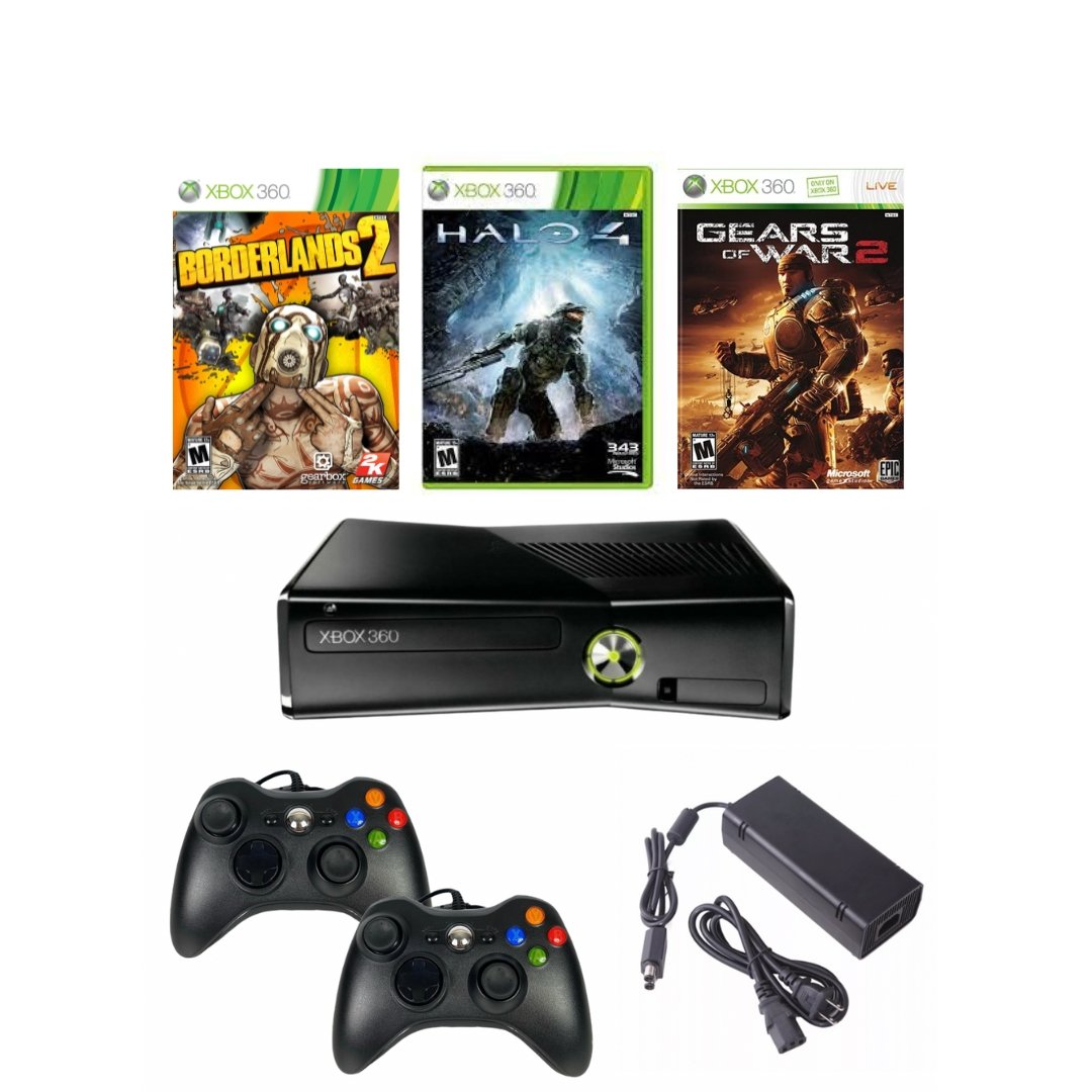 Xbox 360 S Console Bundle, Halo, Gears Of War, Borderlands – 2P Gaming